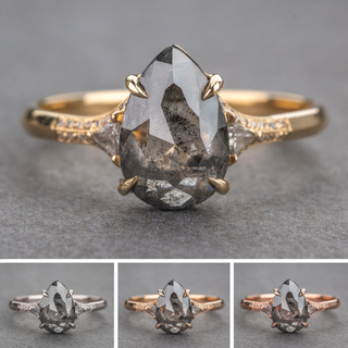 2.46 Carat Black Speckled Pear Diamond Engagement Ring, Kinsley Setting