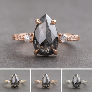 1.22 Carat Black Salt and Pepper Pear Diamond Engagement Ring, Eliza Setting