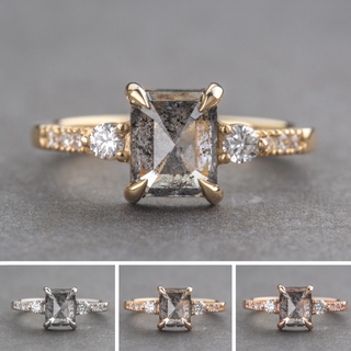 1.35 Carat Salt and Pepper Rectangle Diamond Engagement Ring, Eliza Setting