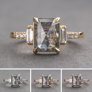 1.55 Carat Salt and Pepper Emerald Shaped Diamond Engagement Ring, Eliza Setting