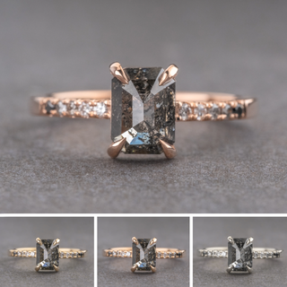 1.57 Carat Black Salt and Pepper Emerald Shaped Diamond Engagement Ring, Ombre Jules Setting