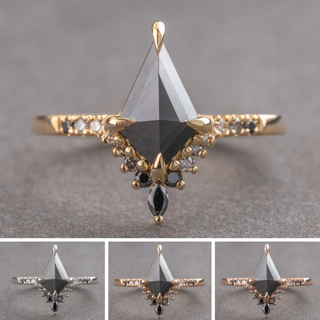 1.70 Carat Black Kite Diamond Engagement Ring, Ombre Avaline Setting, Point No Point Studio. Available in a variety of metal types. Eco-friendly, Recycled Metals, Conflict Free.