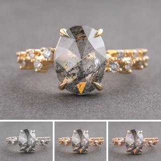 2.93 Carat Salt and Pepper Oval Diamond Engagement Ring, Aspen Setting