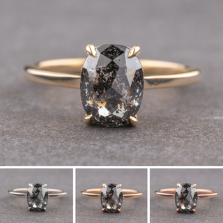 2.97 Carat Black Salt and Pepper Oval Diamond Engagement Ring, Lark Setting, Point No Point Studio. Available in a variety of metal types. Eco-friendly, Recycled Metals, Conflict Free.