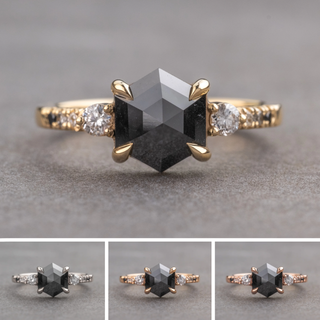 1.87 Carat Black Hexagon Diamond Engagement Ring, Ombre Eliza Setting