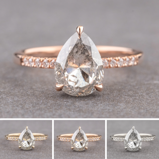 1.40 Carat Canadian Salt and Pepper Pear Diamond Engagement Ring, Juliette Setting