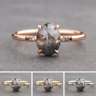 2.39 Carat Black Speckled Oval Diamond Engagement Ring, Ombre Juliette Setting