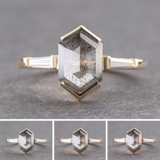 1.40 Carat Salt and Pepper Hexagon Diamond Engagement Ring, Zoe Setting