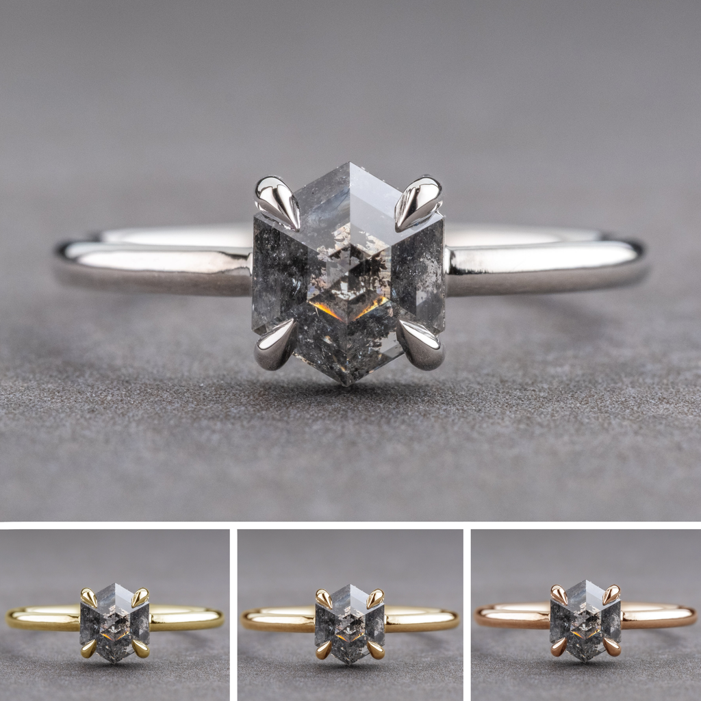 Canadian Salt and Pepper Diamond Engagement Ring, Point No Point Studio