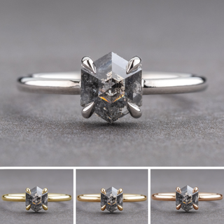 1.27 Carat Canadian Salt and Pepper Hexagon Diamond Engagement Ring, Jane Setting