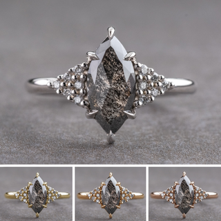 1.71 Carat Black Salt and Pepper Marquise Diamond Engagement Ring, Quinn Setting