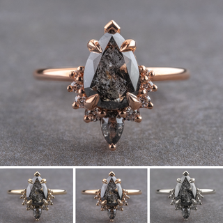 2.09 Carat Black Speckled Pear Diamond Engagement Ring, Ava Setting
