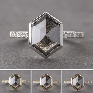 1.94 Carat Black Hexagon Diamond Engagement Ring, Bezel Jules Setting