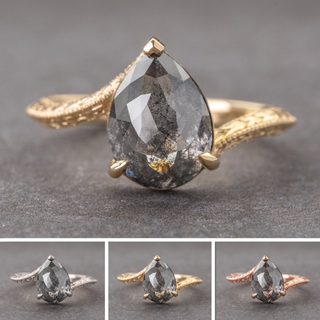 4.08 Carat Black Salt and Pepper Pear Diamond Engagement Ring, Louise Setting