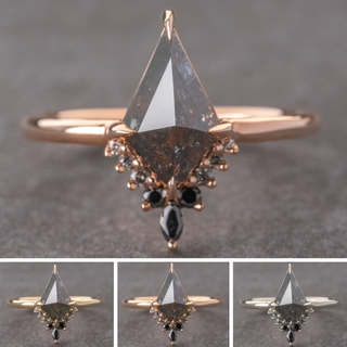 2.01 Carat Black Salt and Pepper Kite Diamond Engagement Ring, Ombre Ava Setting