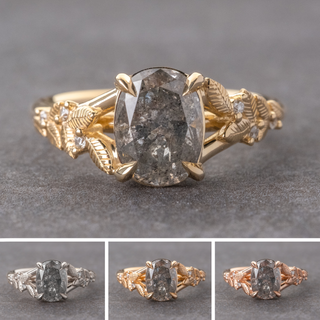 2.25 Carat Salt and Pepper Oval Diamond Engagement Ring, Magnolia Setting