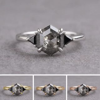 2.16 Carat Salt and Pepper Hexagon Diamond Engagement Ring, Zoe Setting