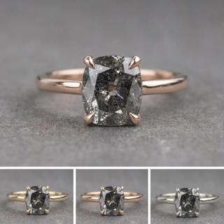 2.32 Carat Canadian Salt and Pepper Cushion Diamond Engagement Ring, Lark Setting