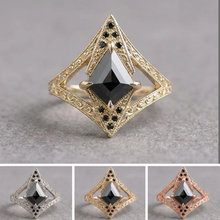 1.24 Carat Black Kite Diamond Engagement Ring, Engraved Arwen Setting