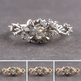 1.32 Carat Salt and Pepper Hexagon Diamond Engagement Ring, Ainsley Setting