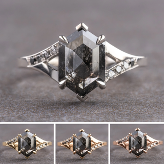1.95 Carat Black Salt and Pepper Hexagon Diamond Engagement Ring, Ombre Sirena Setting
