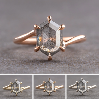 1.58 Carat Salt and Pepper Hexagon Diamond Engagement Ring, Lucille Setting