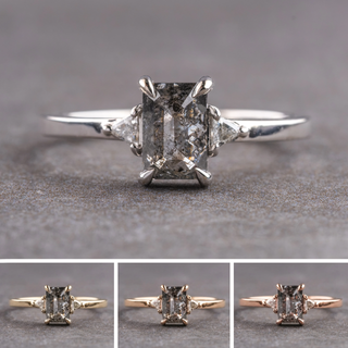 1.41 Carat Salt and Pepper Emerald Shaped Diamond Engagement Ring, Zoe Setting