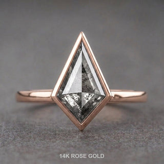 2.17 Carat Salt and Pepper Kite Diamond Engagement Ring, Bezel Jane Setting, Point No Point Studio. Available in a variety of metal types. Eco-friendly, Recycled Metals, Conflict Free.