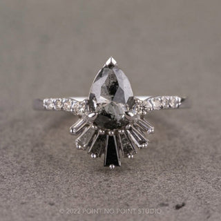 1.39 Carat Salt and Pepper Pear Diamond Engagement Ring, Ombre Wren Setting