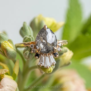 2.18 Carat Salt and Pepper Pear Diamond Engagement Ring, Ombre Wren Setting