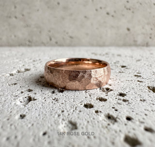 6mm Mens Wedding Band, Half Round Hammered Matte