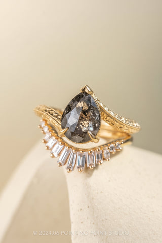 2.01 Carat Salt and Pepper Pear Diamond Engagement Ring, Louise Setting, 14K Yellow Gold
