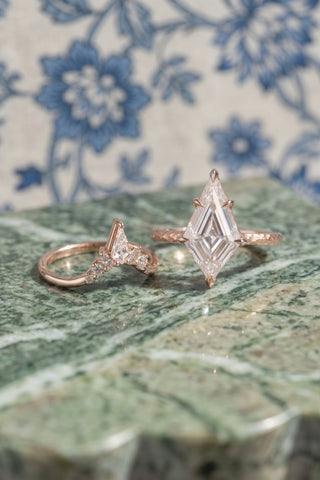 Step Cut Kite Lab Diamond Engagement Ring, Hammered Lark Setting