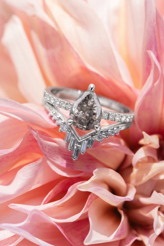 1.02 Carat Salt and Pepper Pear Diamond Engagement Ring, Juliette Setting