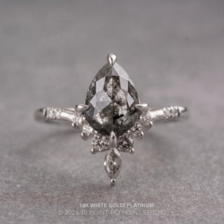 1.99 Carat Black Salt and Pepper Pear Diamond Engagement Ring, Ombre Flora Setting