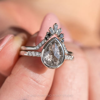 1.25 Carat Black Speckled Pear Diamond Engagement Ring, Bezel Jules Setting