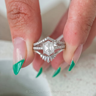 1.51 Carat Icy White Hexagon Diamond Engagement Ring, Jules Setting, Point No Point Studio. Eco-friendly, Recycled Metals, Conflict Free.