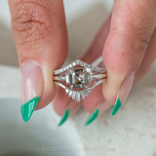 .80 Carat Salt and Pepper Asscher Diamond Engagement Ring, Zoe Setting