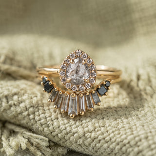 .99 Carat Salt and Pepper Pear Diamond Engagement Ring, Halo Setting