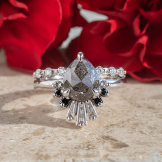 1.58 Carat Salt and Pepper Pear Diamond Engagement Ring, Ombre Wren Setting