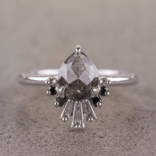 1.58 Carat Salt and Pepper Pear Diamond Engagement Ring, Ombre Wren Setting