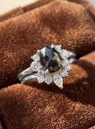 1.24 Carat Black Speckled Pear Diamond Engagement Ring, Charlotte Setting