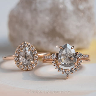 .99 Carat Salt and Pepper Pear Diamond Engagement Ring, Halo Setting