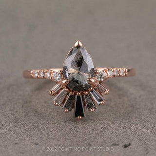 1.39 Carat Salt and Pepper Pear Diamond Engagement Ring, Ombre Wren Setting