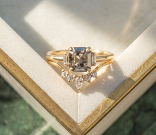 .80 Carat Salt and Pepper Asscher Diamond Engagement Ring, Zoe Setting