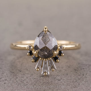 1.58 Carat Salt and Pepper Pear Diamond Engagement Ring, Ombre Wren Setting
