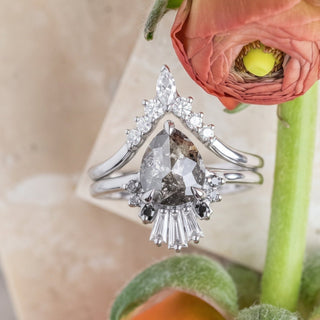 2.18 Carat Salt and Pepper Pear Diamond Engagement Ring, Ombre Wren Setting