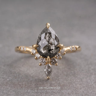 1.99 Carat Black Salt and Pepper Pear Diamond Engagement Ring, Ombre Flora Setting