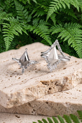 1.43 Carat Black Kite Diamond Engagement Ring, Ombre Flora Setting, Point No Point Studio. Available in a variety of metal types. Eco-friendly, Recycled Metals, Conflict Free.