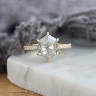 2.08 Carat Icy White Hexagon Diamond Engagement Ring, Jules Setting, Point No Point Studio. Eco-friendly, Recycled Metals, Conflict Free.